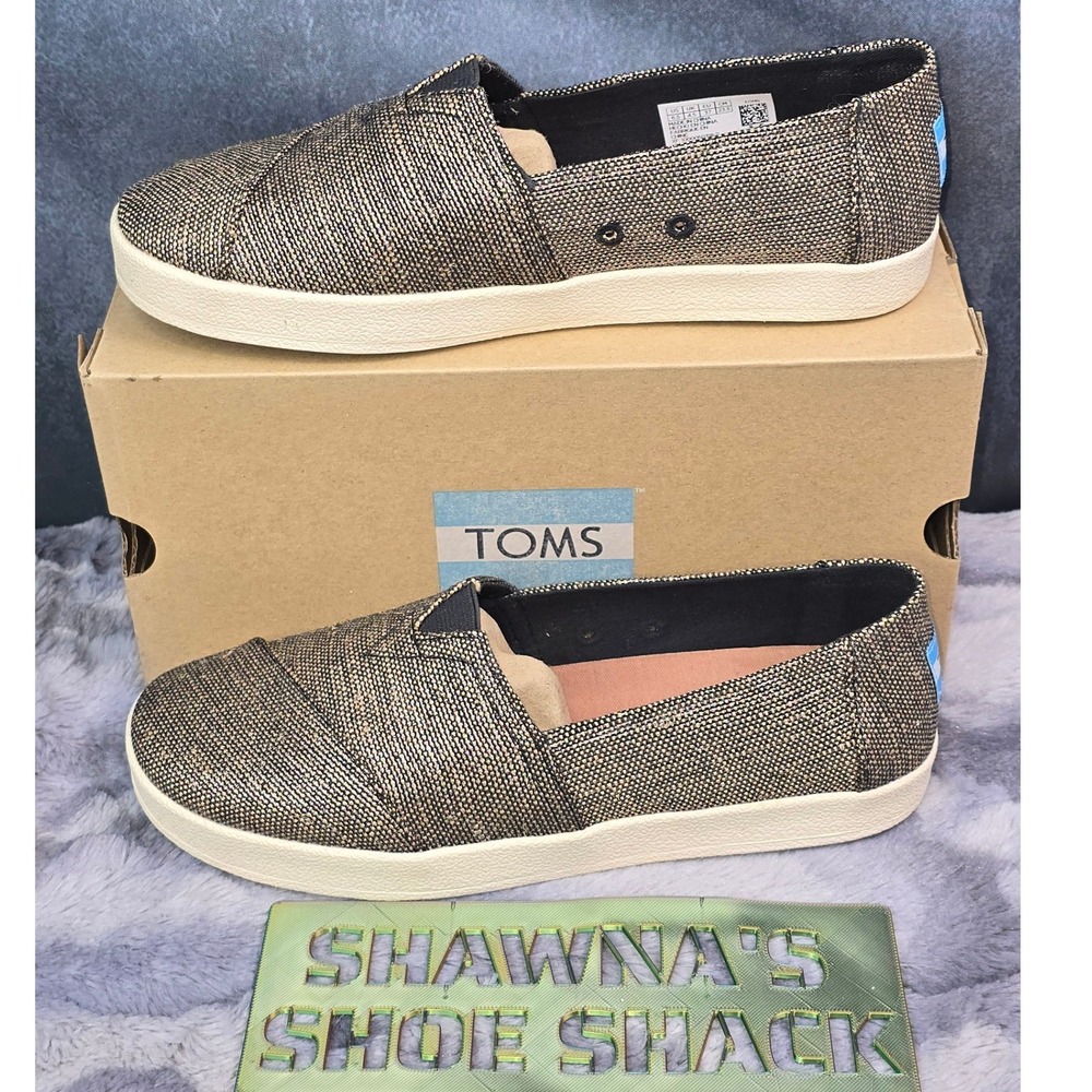 NWB TOMS Avalon Slip On Sneaker Black Metallic Woven Women 6.5